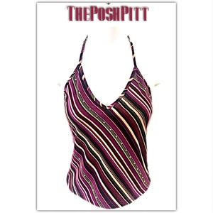 EXPRESS Multicolored Striped Jeweled Halter Top